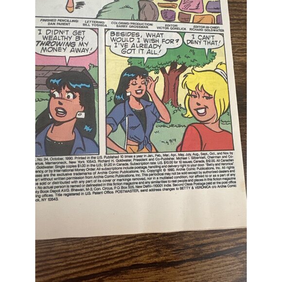 Archie Series Betty and Veronica #34 Comic Vol.2 October 1990 Bagged Boarded - Picture 6 of 6